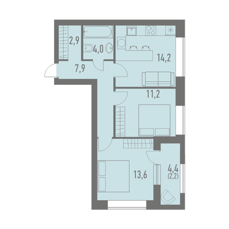 2-комнатная квартира, №652