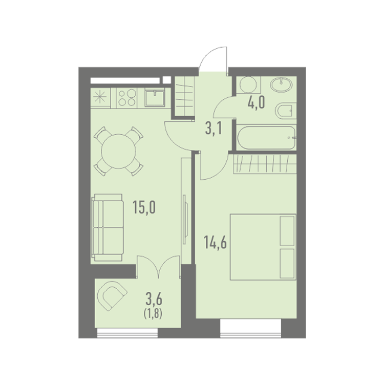 1-комнатная квартира, №494